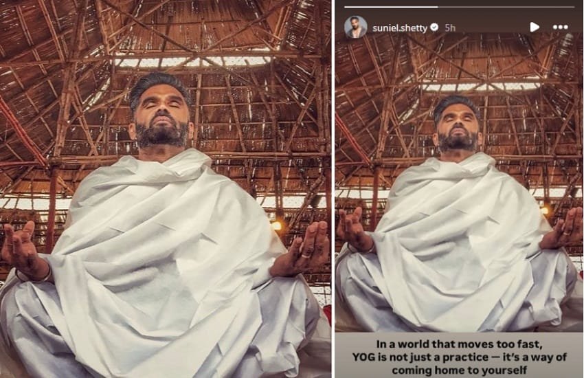 International Yoga Day 2025 पर योगा करते हुए सुनील शेट्टी 